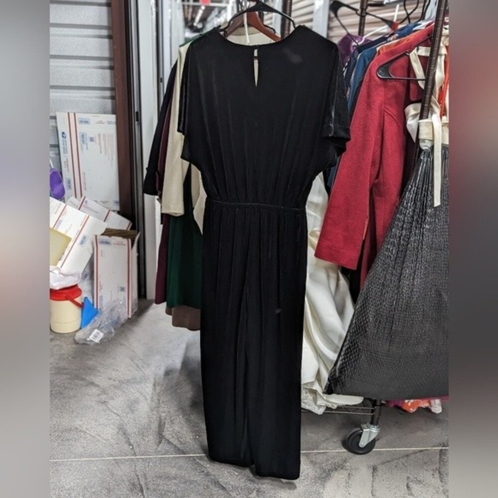 Vintage Y2K Gap Small Black 90s Crushed Velvet Short‎ Sleeve Jumpsuit Mob Wife - Picture 5 of 7
